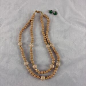 Elegant Wooden Bead Necklace with Gold Accents